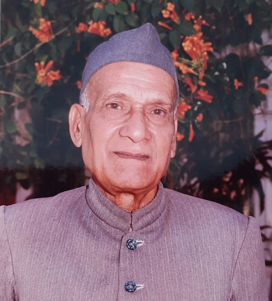 Portrait of Om Prakash Saraf (1922-2017), founder trustee and news editor of Ranbir